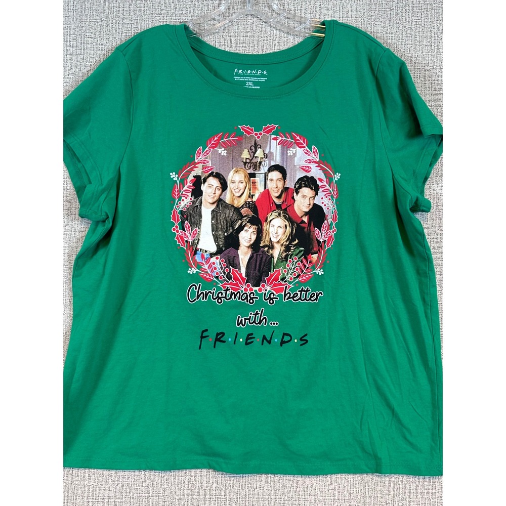 Friends TV Show Christmas Graphic‎ T-Shirt Womens 2XL Green Short Sleeve Holiday